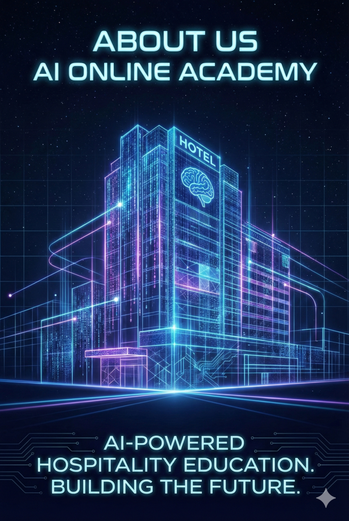 KnowOpp About Us banner featuring a futuristic digital hotel blueprint, representing our AI microlearning academy for hoteliers and STR owners